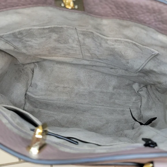 REBECCA MINKOFF DARREN DEEP TAUPE PEBBLED LEATHER STUDDED TOTE SHOULDER BAG - Picture 12 of 14